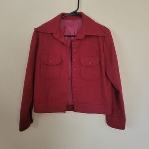 Womens Wool Jacket Solid Red Size Small Button Up Cuff Sleeves